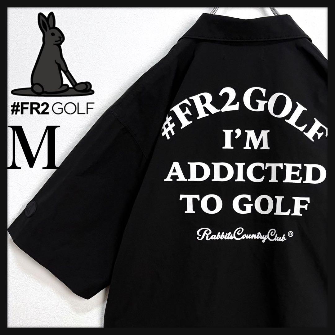 【美品】FR2 ゴルフ★刺繍ロゴ バックロゴ 半袖シャツ 開襟シャツ ブラック