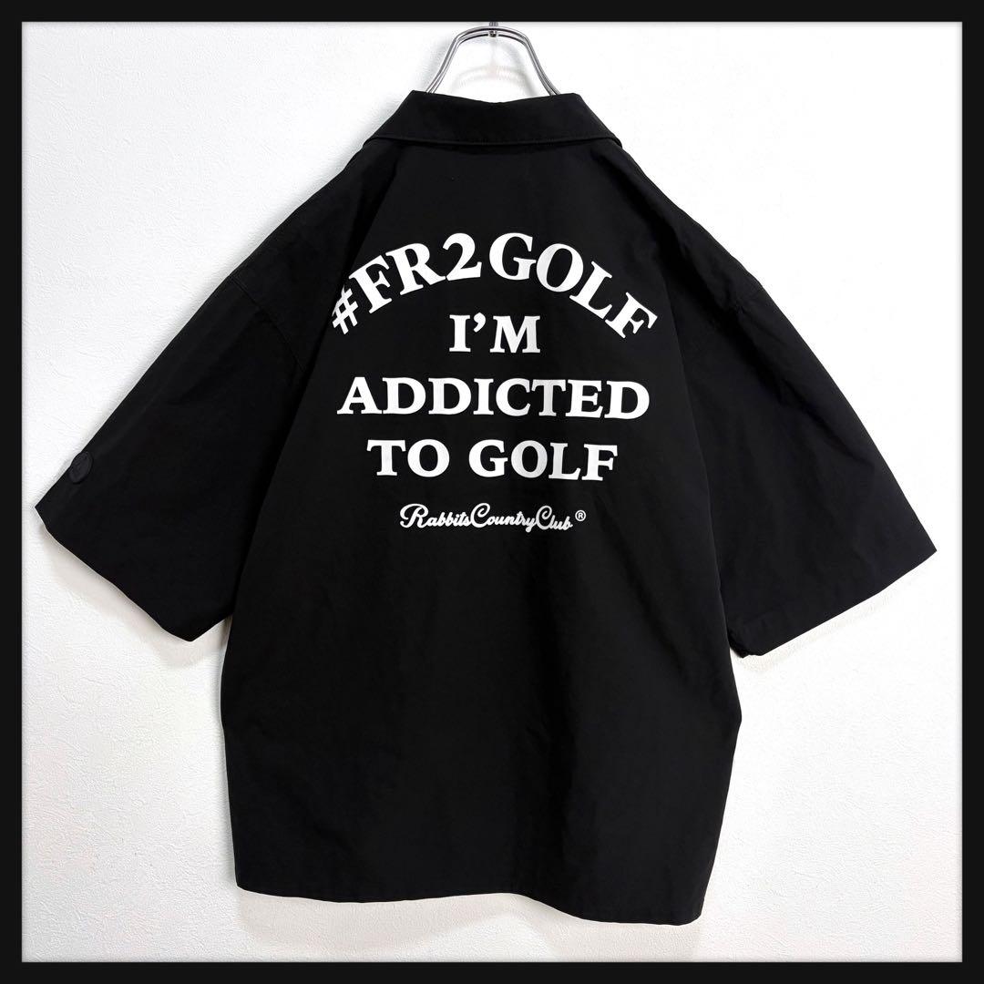 【美品】FR2 ゴルフ★刺繍ロゴ バックロゴ 半袖シャツ 開襟シャツ ブラック
