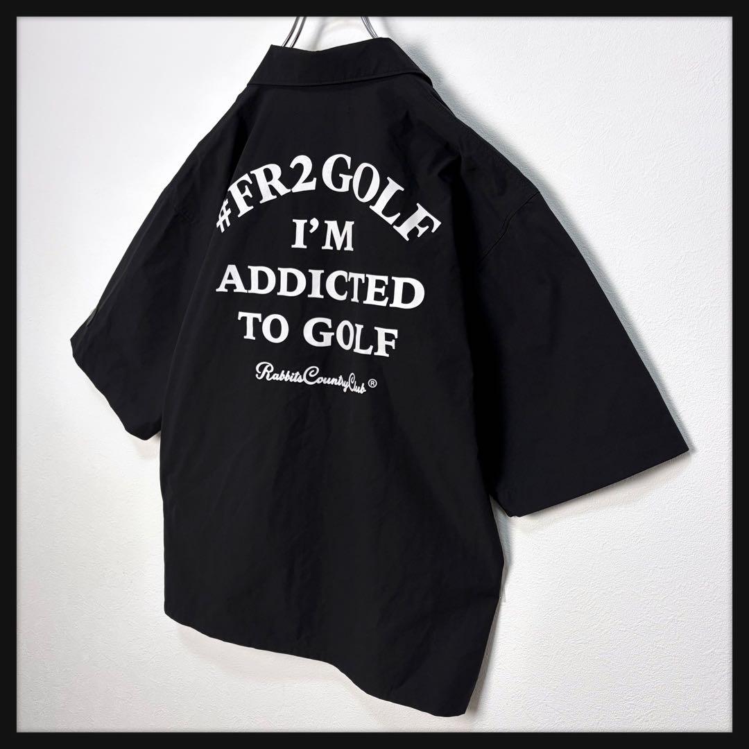 【美品】FR2 ゴルフ★刺繍ロゴ バックロゴ 半袖シャツ 開襟シャツ ブラック