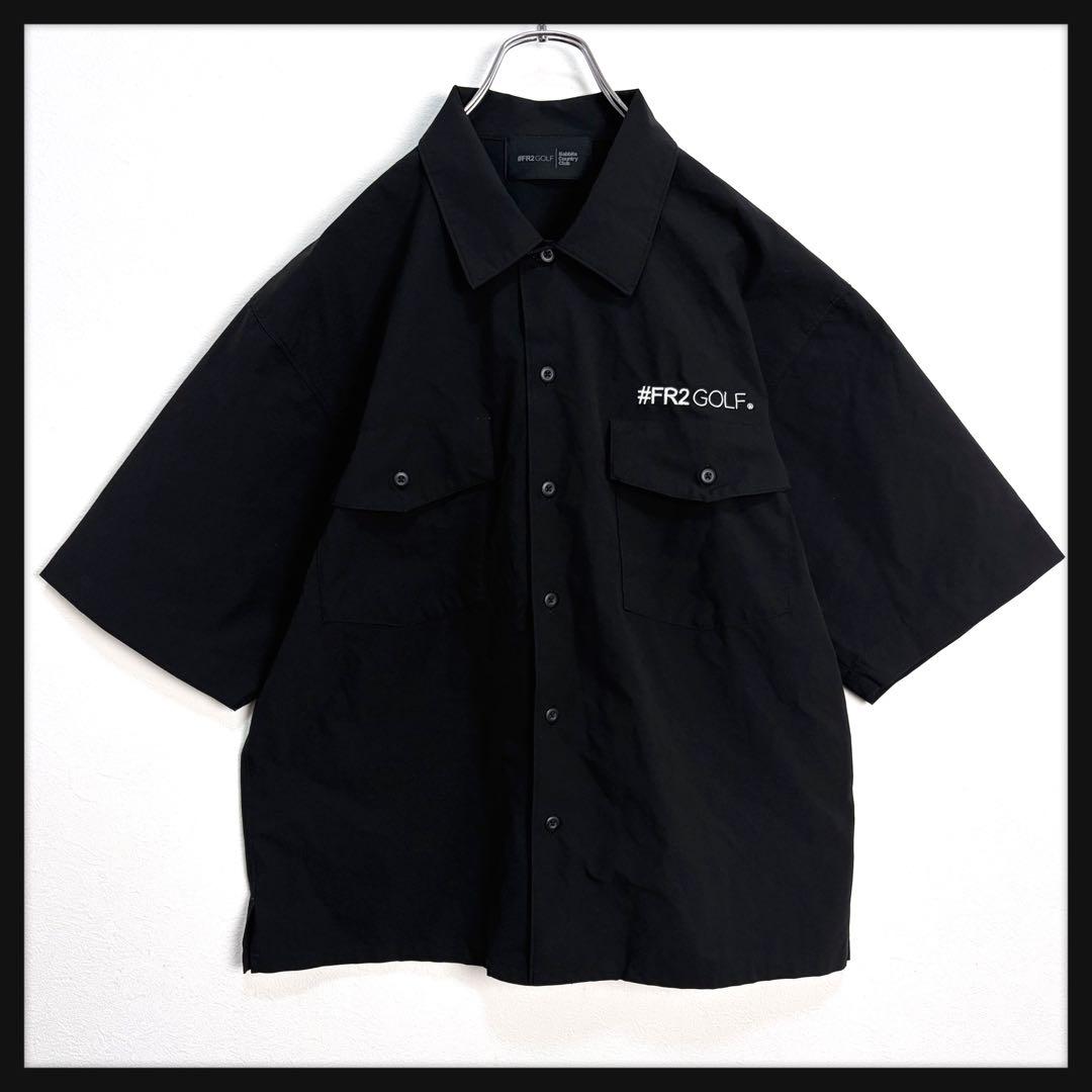 【美品】FR2 ゴルフ★刺繍ロゴ バックロゴ 半袖シャツ 開襟シャツ ブラック