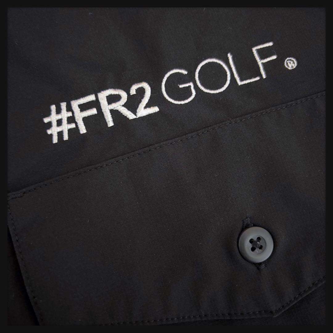 【美品】FR2 ゴルフ★刺繍ロゴ バックロゴ 半袖シャツ 開襟シャツ ブラック