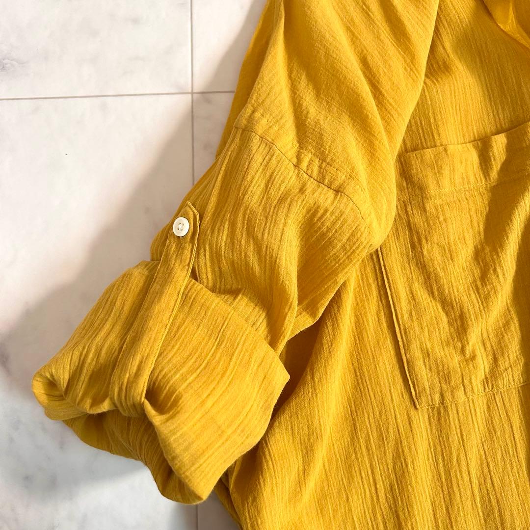美品 フレームワーク タブスリーブ シャツ ワンピース 綿100% イエロー