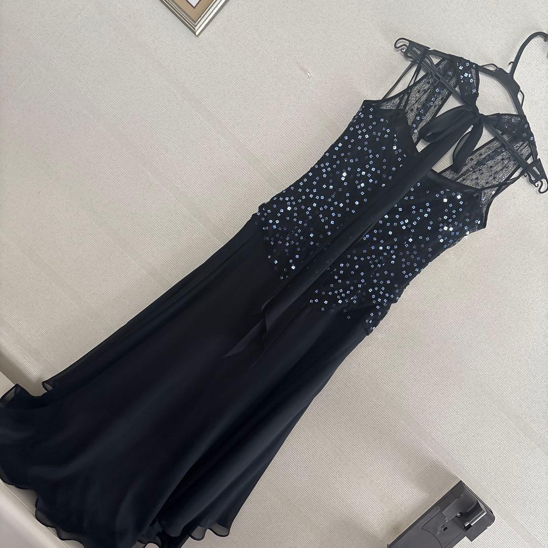 パーティ、結婚式、ダンス用ビーズ装飾黒ドレスドレス、ダンス(ミックス)38サイズ