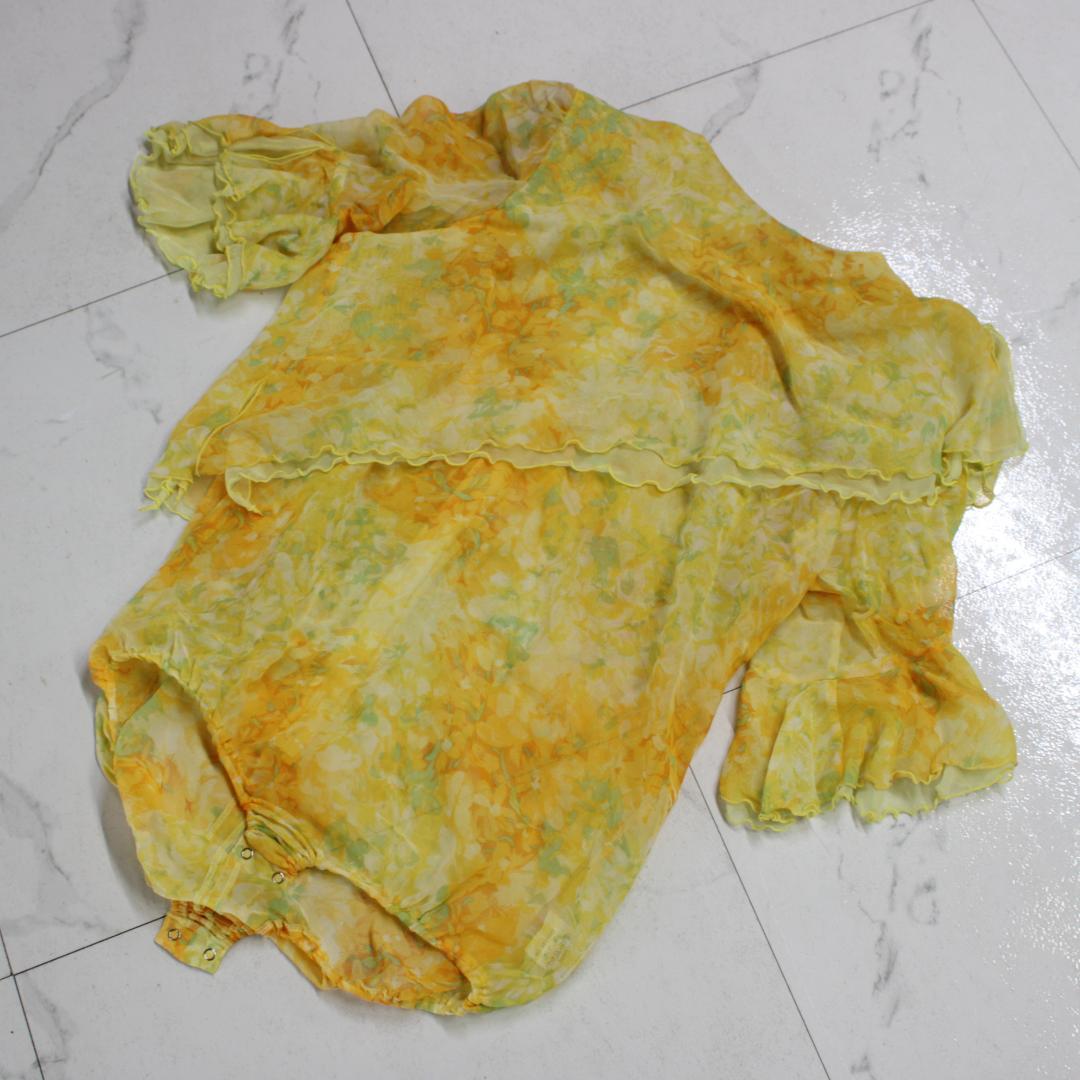 【美品 日本製社交ダンス衣装】上下セット トップス スカート UNA 黄色