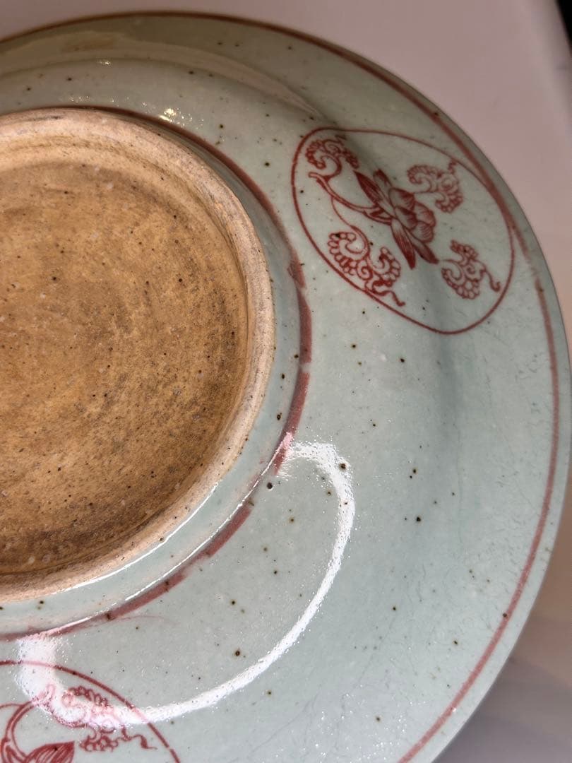中国 明時代 釉裏紅 荷花文 皿 古陶磁 骨董品 美術品