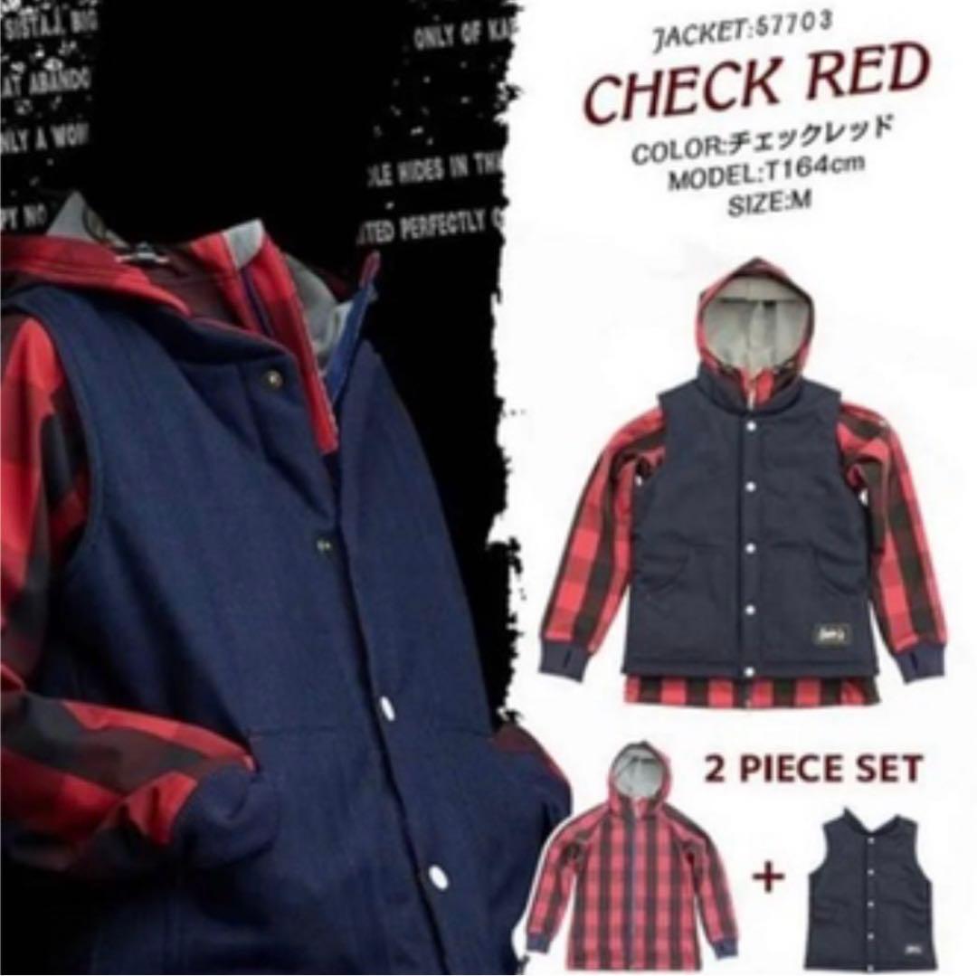 【美品】SISTA.J　スノボウェア 上下3点セット 　チェックレッド　Mサイズ