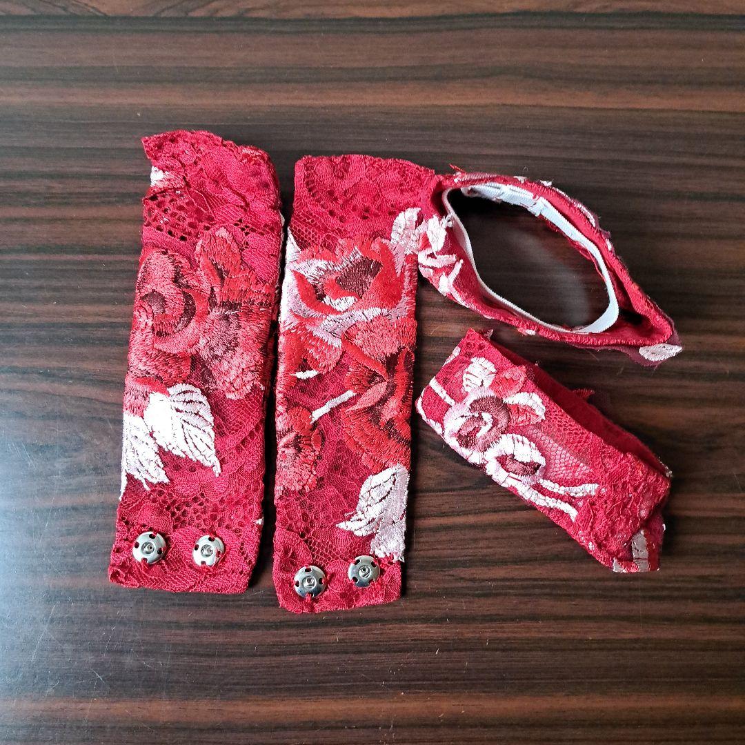 社交ダンスドレス　赤い刺繍入りチュールドレスサイズS