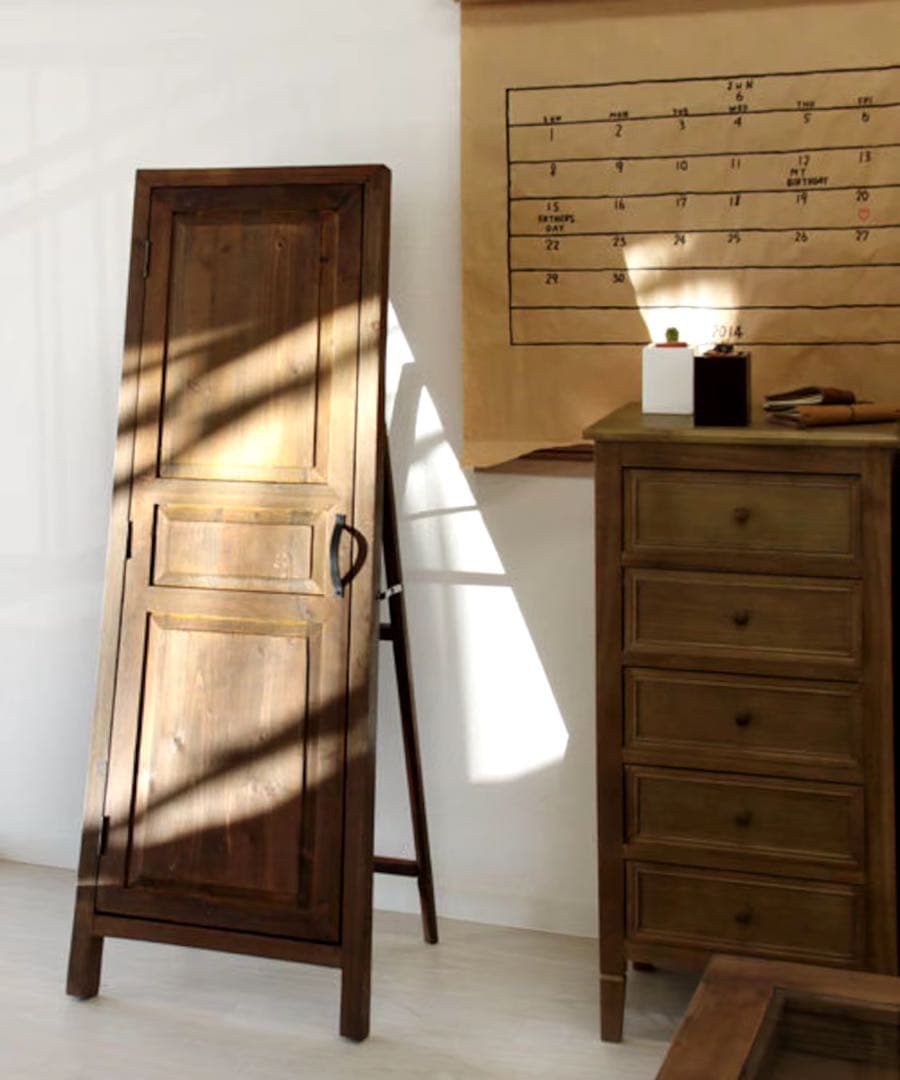 ヴィンテージ アンティーク インテリア家具 収納付き ドアミラー 全身鏡