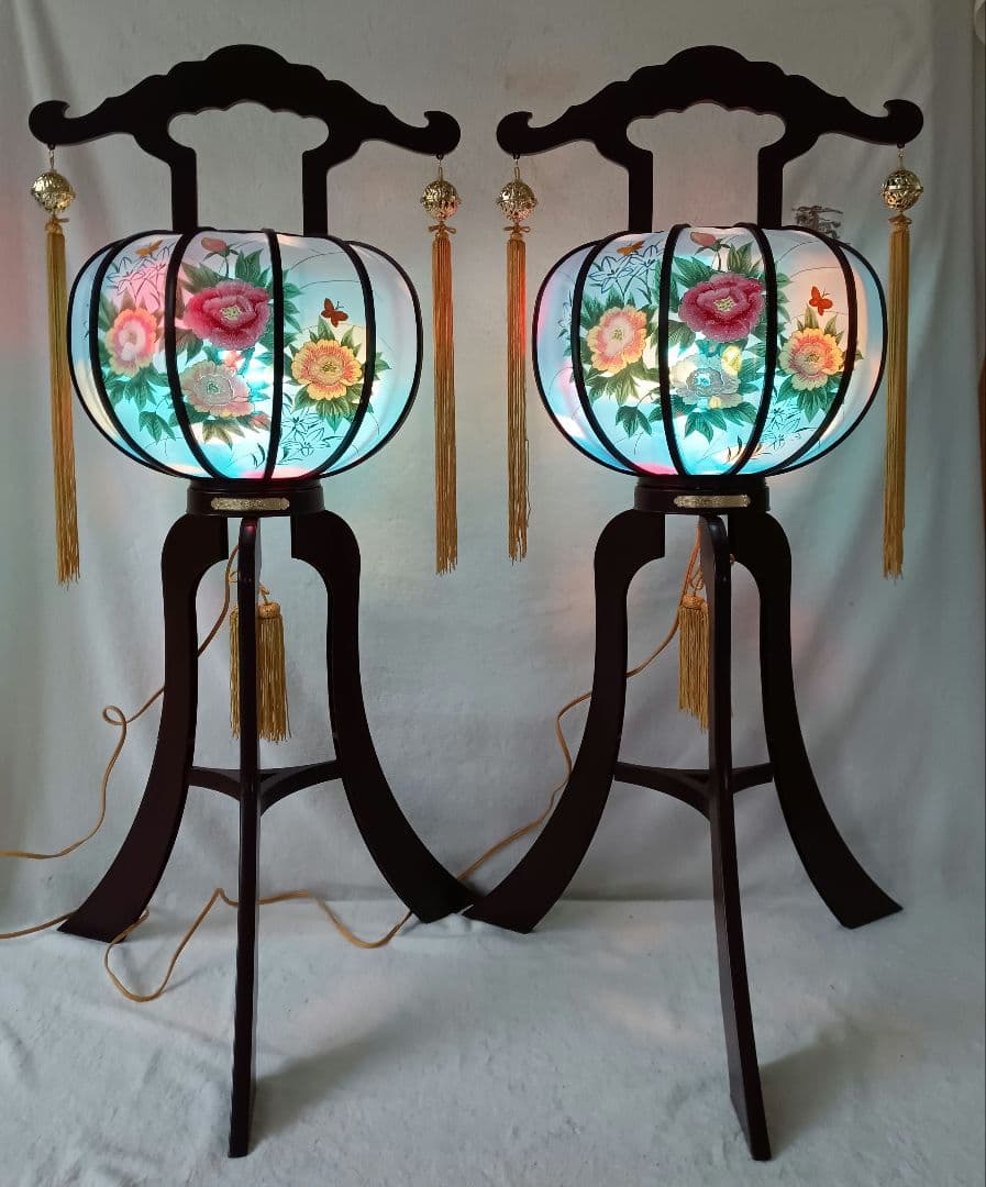 盆提灯　一対　盆飾り　回転灯付き　ペア　盆ちょうちん　日本家屋　仏壇具　和室