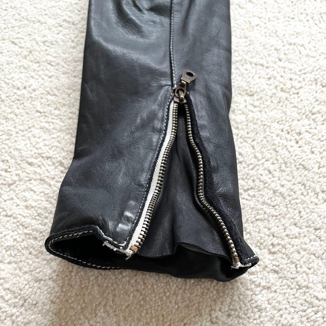 【美品】sisii “白ステッチ”シングルライダースジャケット (L)