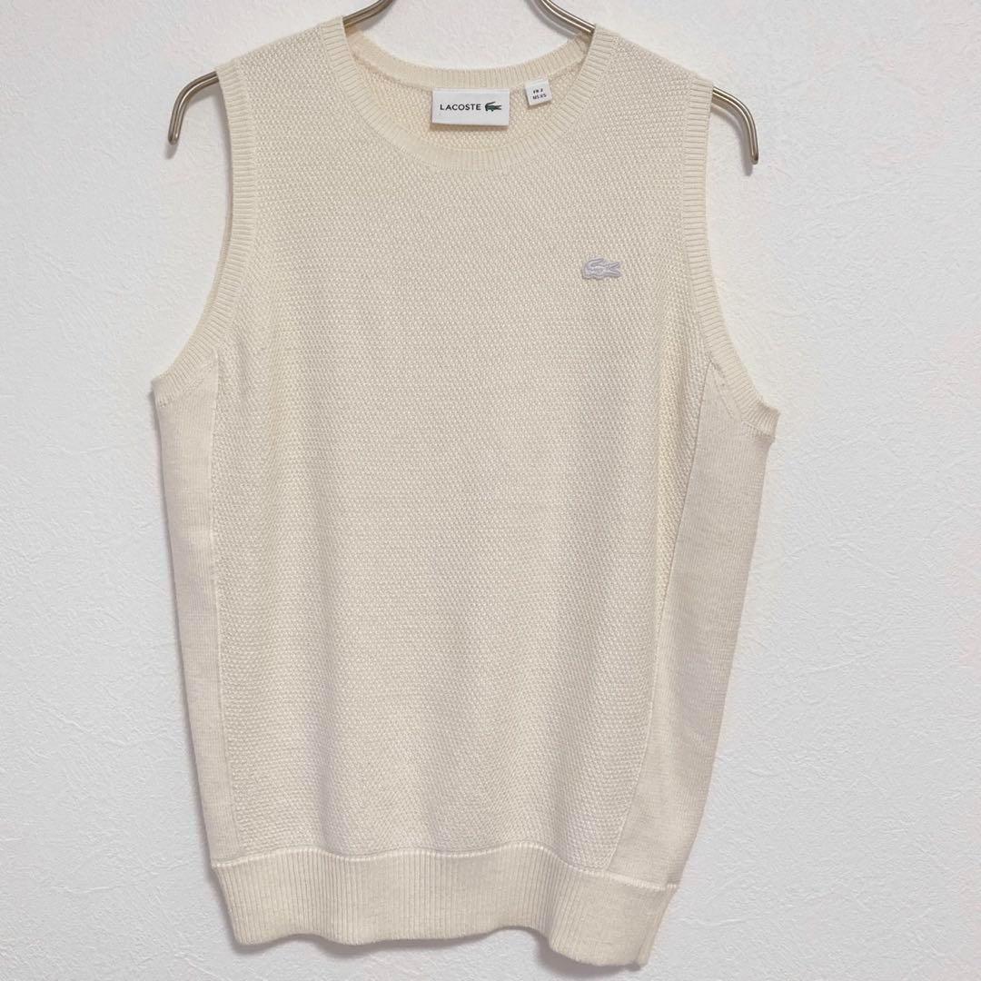 LACOSTE ニットベスト 刺繍 ラコステ ゴルフ オフホワイト