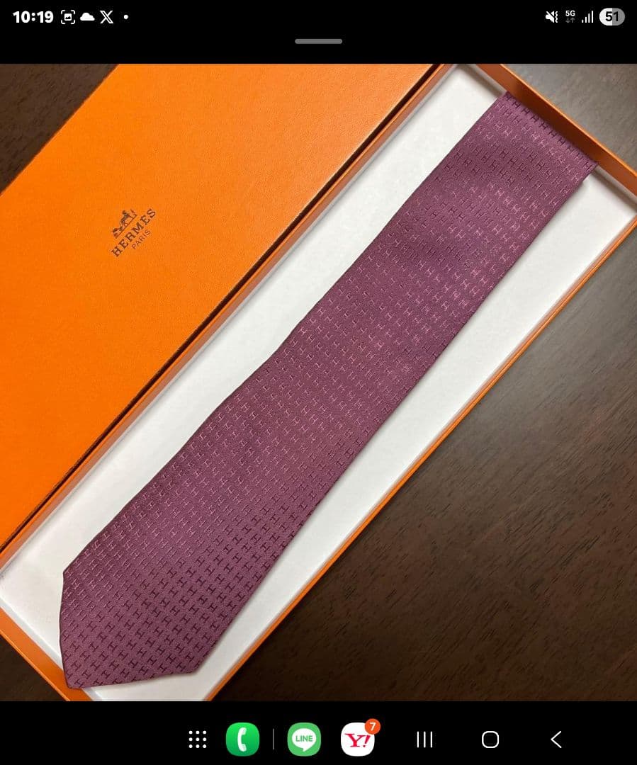エルメス　ネクタイ　薄紫　H柄H織　ファソネ