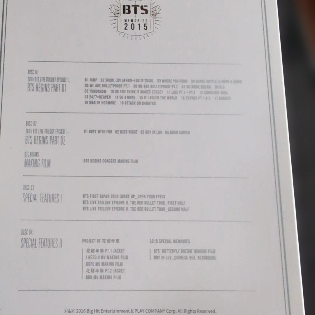 BTS MEMORIES OF 2015 DVD 日本語字幕 磁気カード 正規品
