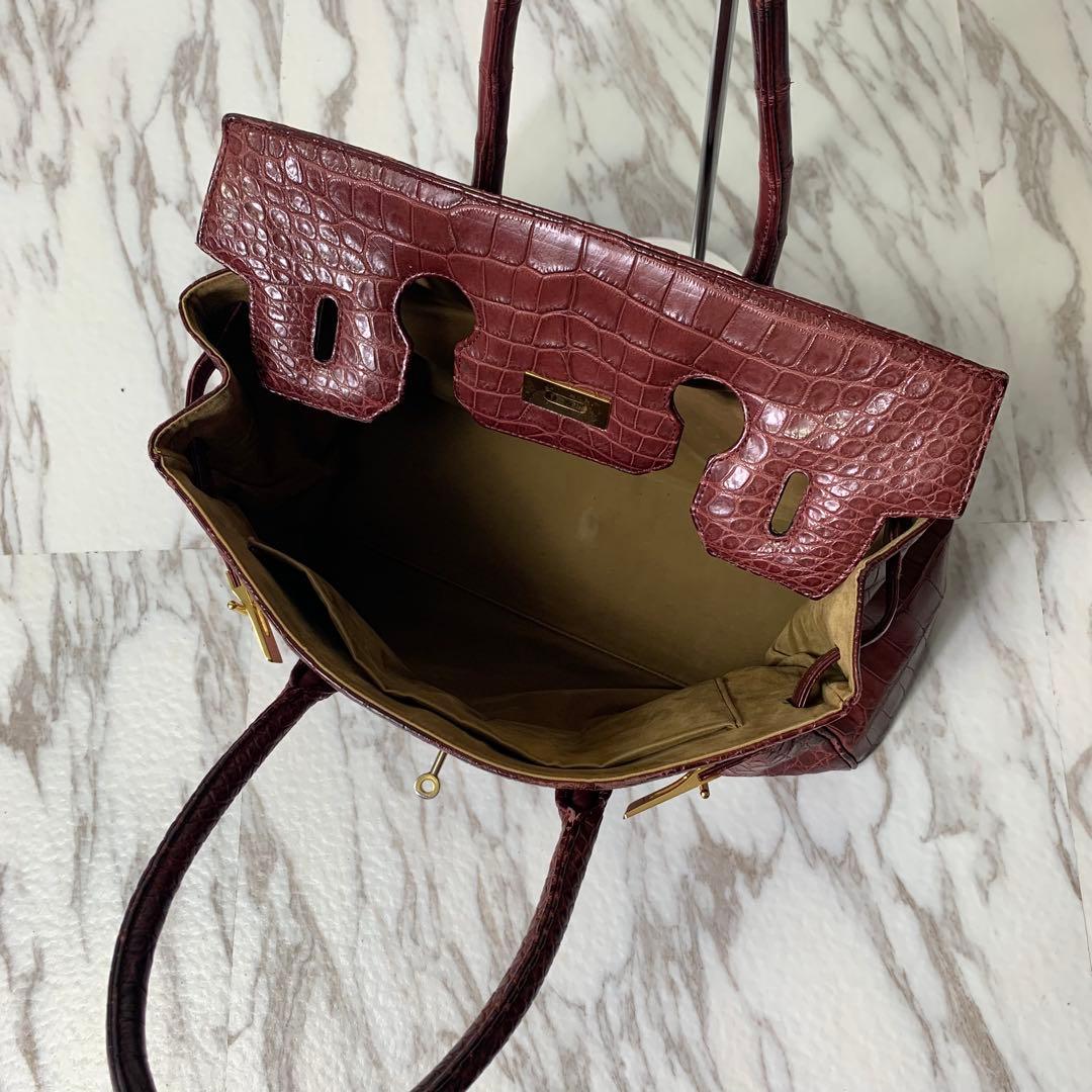 @*@様 ハンドバッグ クロコダイル調 ワインレッド×ゴールド パドロック トー