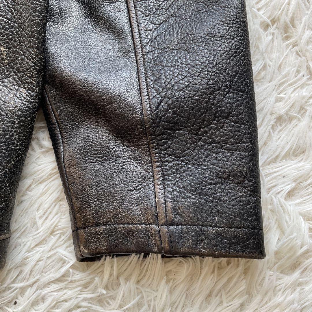 90's✨J.CREW レザージャケット　カーコート　フェード　M 炭黒　茶系