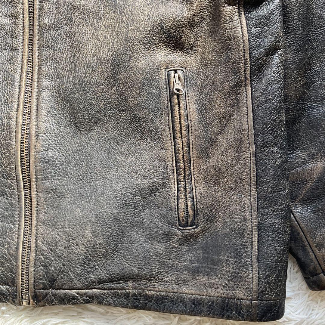 90's✨J.CREW レザージャケット　カーコート　フェード　M 炭黒　茶系