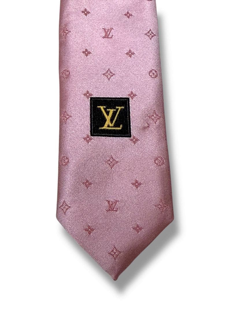 【美品】ルイヴィトン ネクタイ ピンク モノグラム LVロゴ 高級シルク