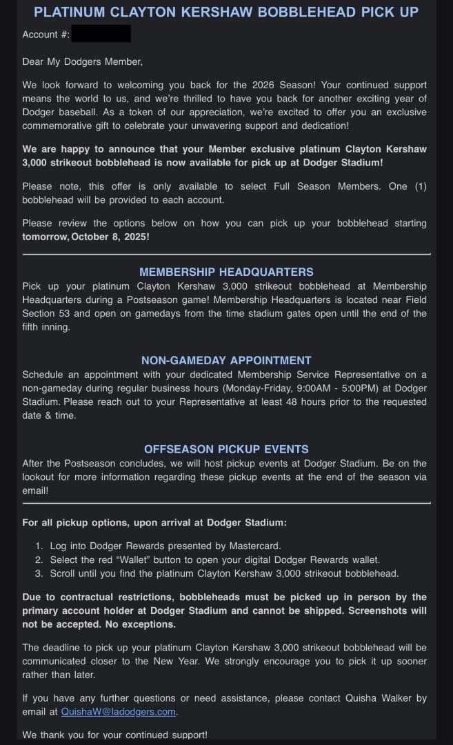 【超貴重/プラチナ】クレイトン・カーショウ選手 シーズン会員限定 ボブルヘッド