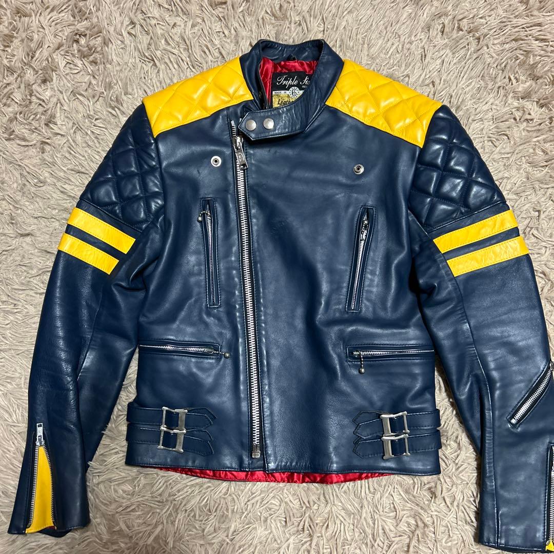 666レザーライダース34ネイビーイエロールイスレザーモンザパンクraleigh