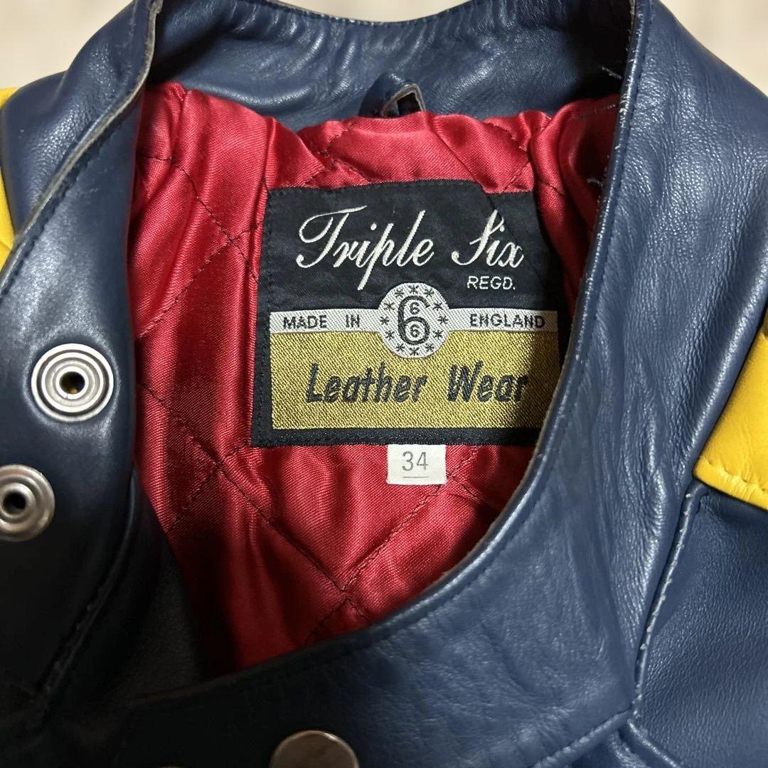 666レザーライダース34ネイビーイエロールイスレザーモンザパンクraleigh