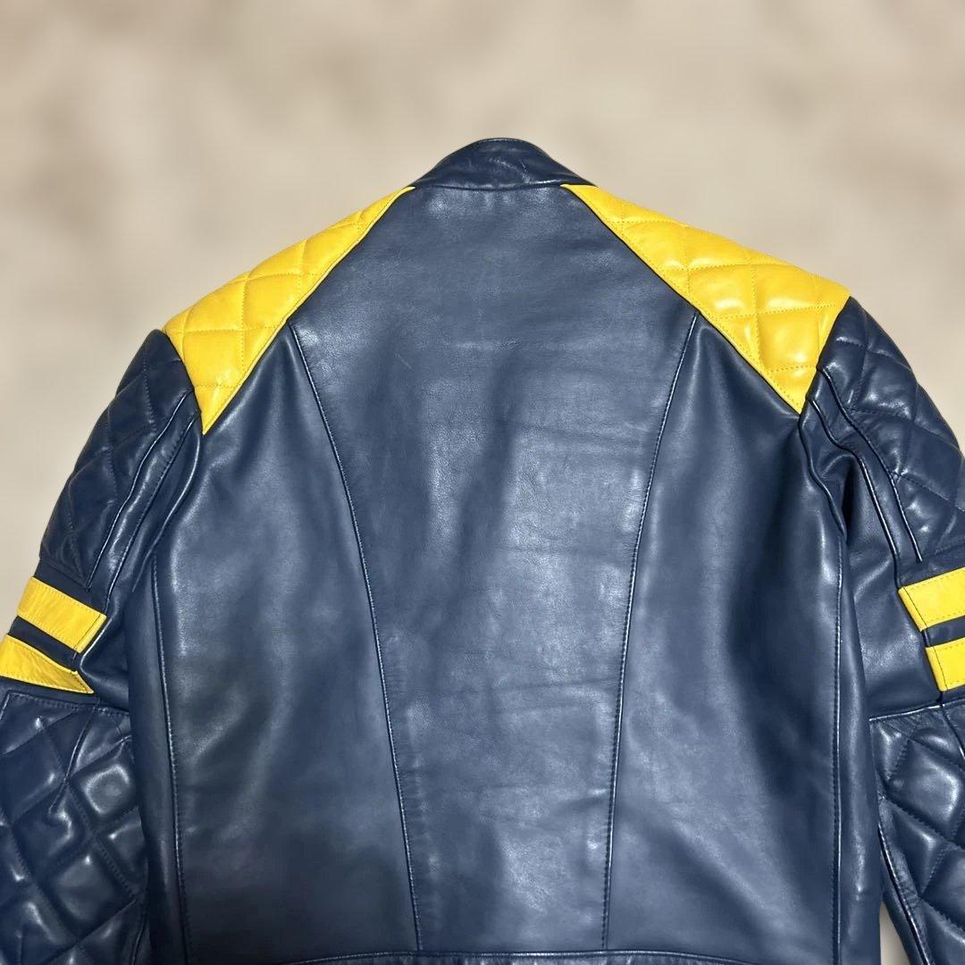 666レザーライダース34ネイビーイエロールイスレザーモンザパンクraleigh