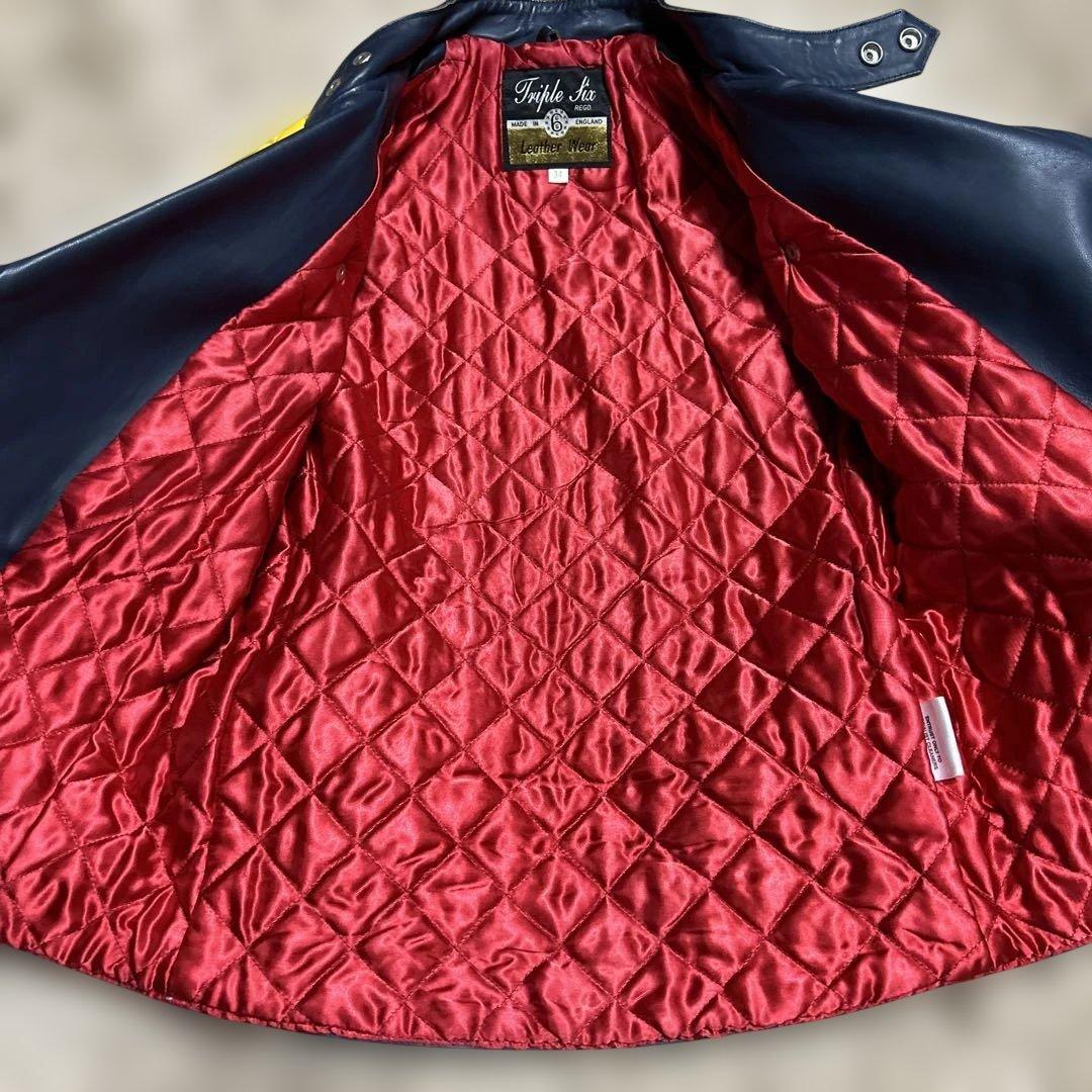 666レザーライダース34ネイビーイエロールイスレザーモンザパンクraleigh