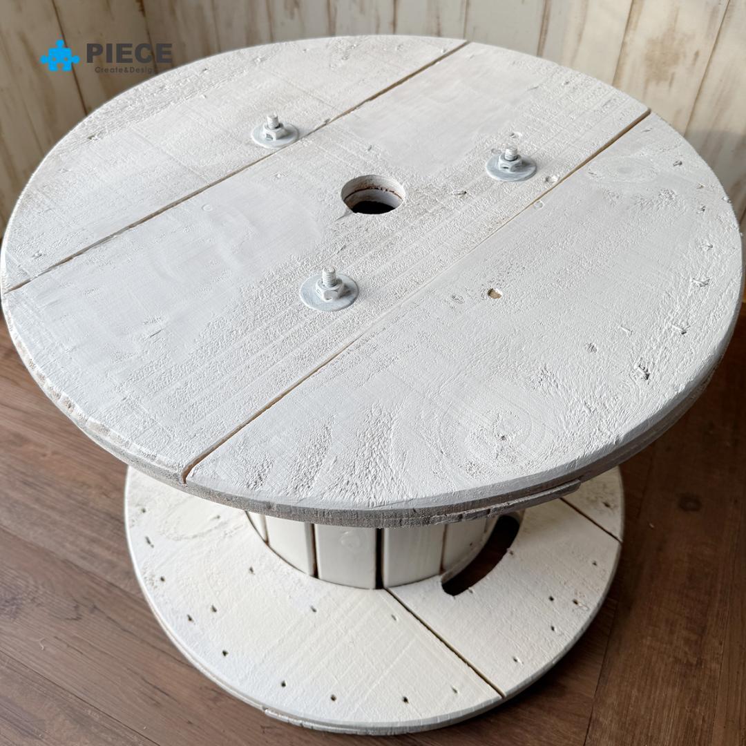 フラワースタンド 木製 ケーブルドラム 白 ヴィンテージ風 シャビー ナチュラル