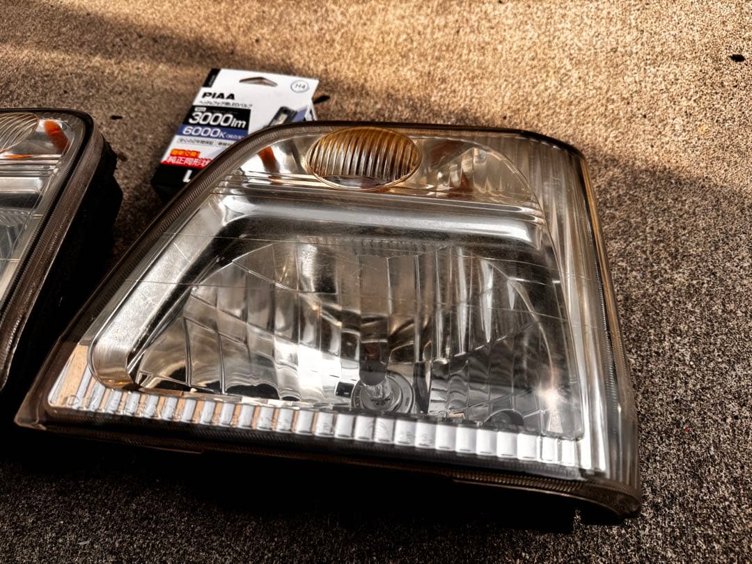 サンバー 最終型 ヘッドライト左右とLEDバルブ サイドウィンカー外品付