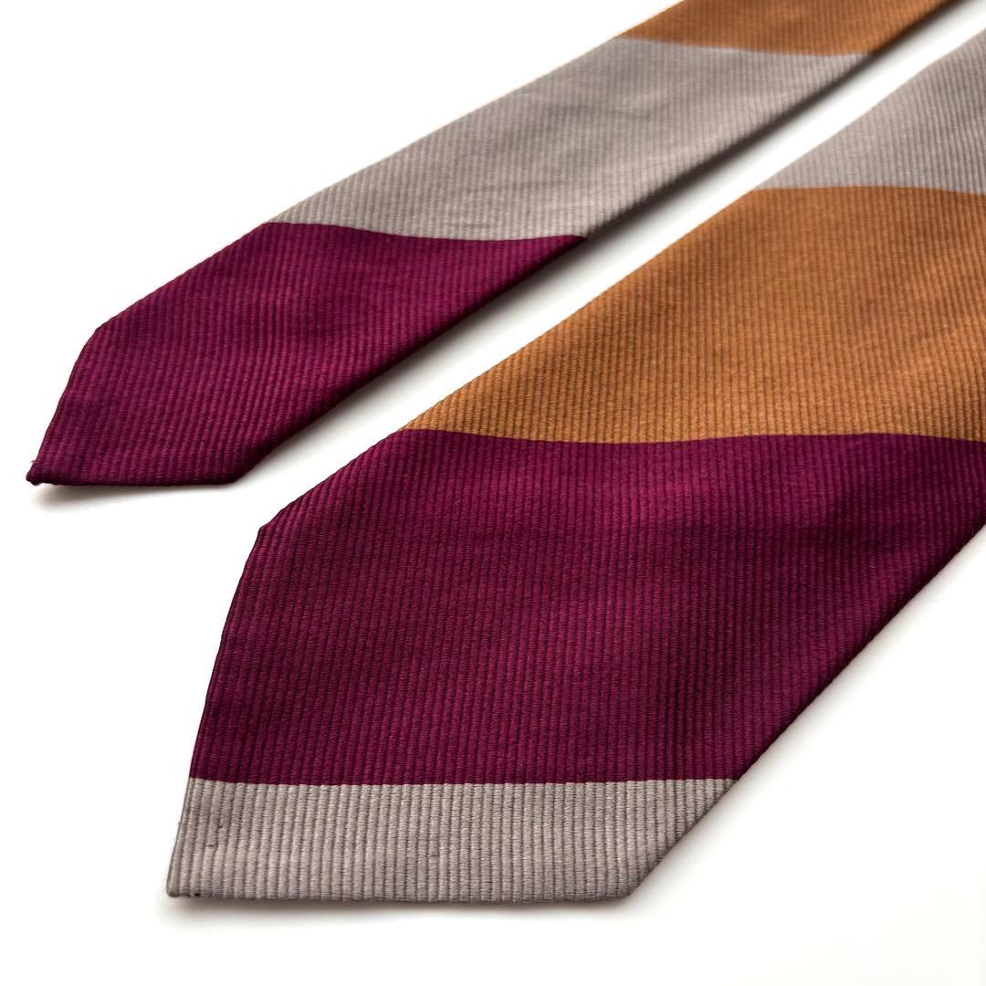 ꧁美品꧂ ビームスエフ ネクタイ 段落ち レジメンタル ストライプ ブラウン