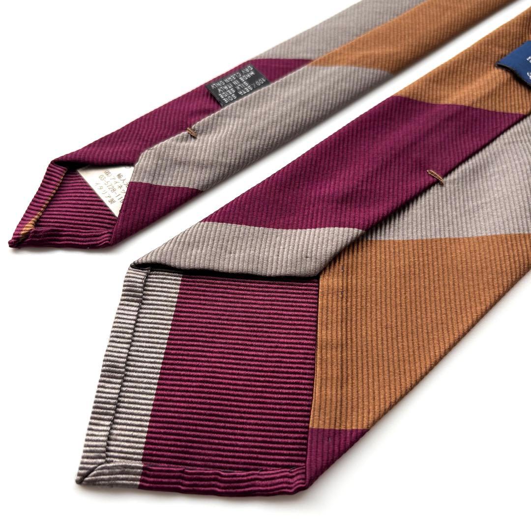 ꧁美品꧂ ビームスエフ ネクタイ 段落ち レジメンタル ストライプ ブラウン