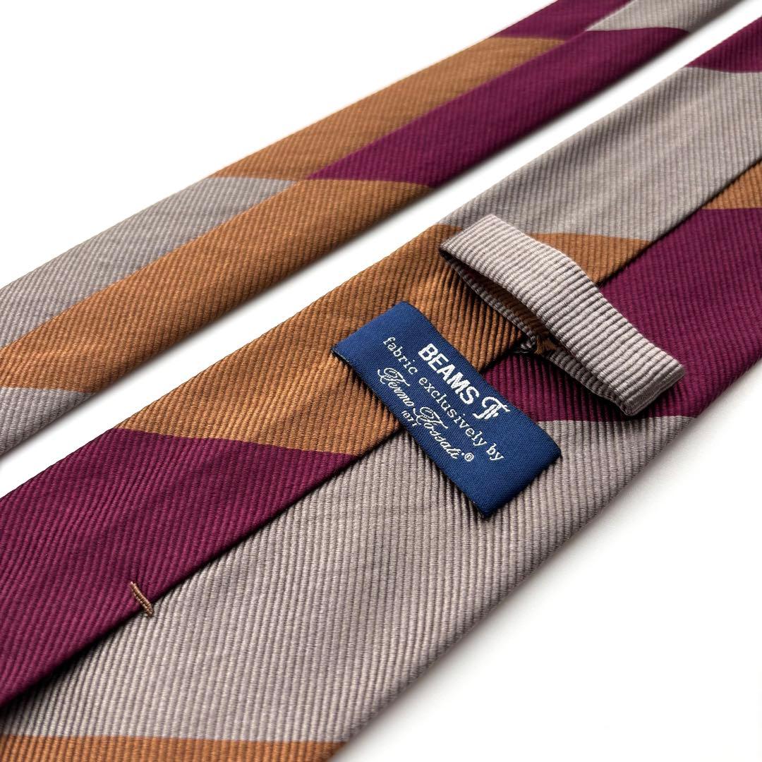 ꧁美品꧂ ビームスエフ ネクタイ 段落ち レジメンタル ストライプ ブラウン