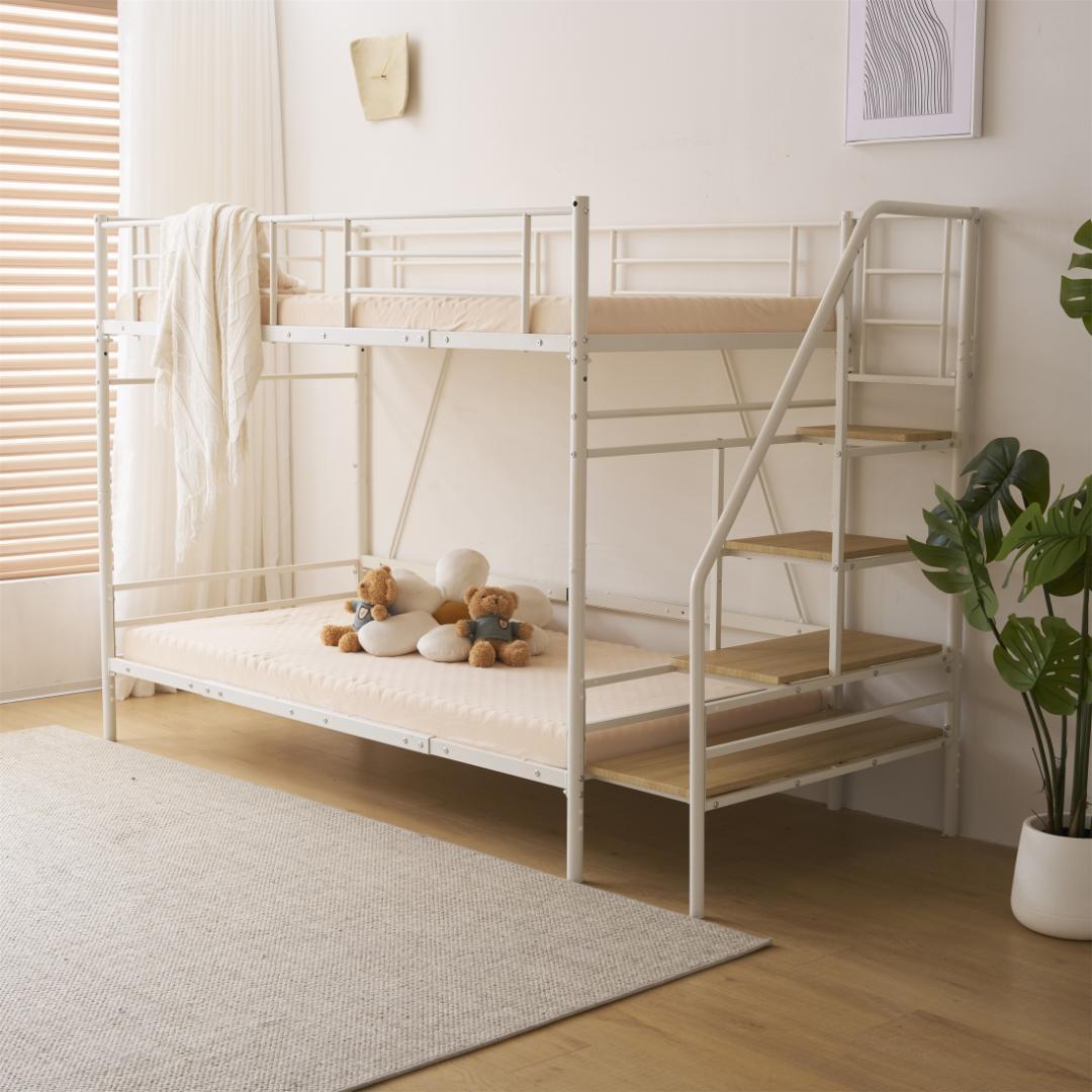 Sロフトベッド階段付きSパイプベッドシングル収納 スチール耐震【Sシングル】