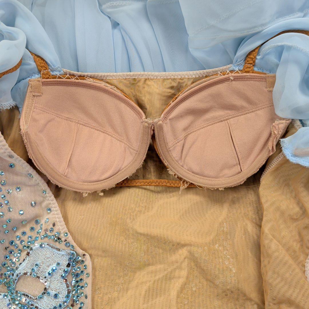 アイスブルーのラインストーン刺繍スタンダードドレス、タカダンスSサイズ