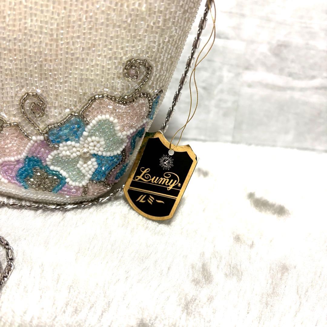 新品 皇室御用達 Lumy ルミーはしもと ビーズバッグ 花柄 チェーン