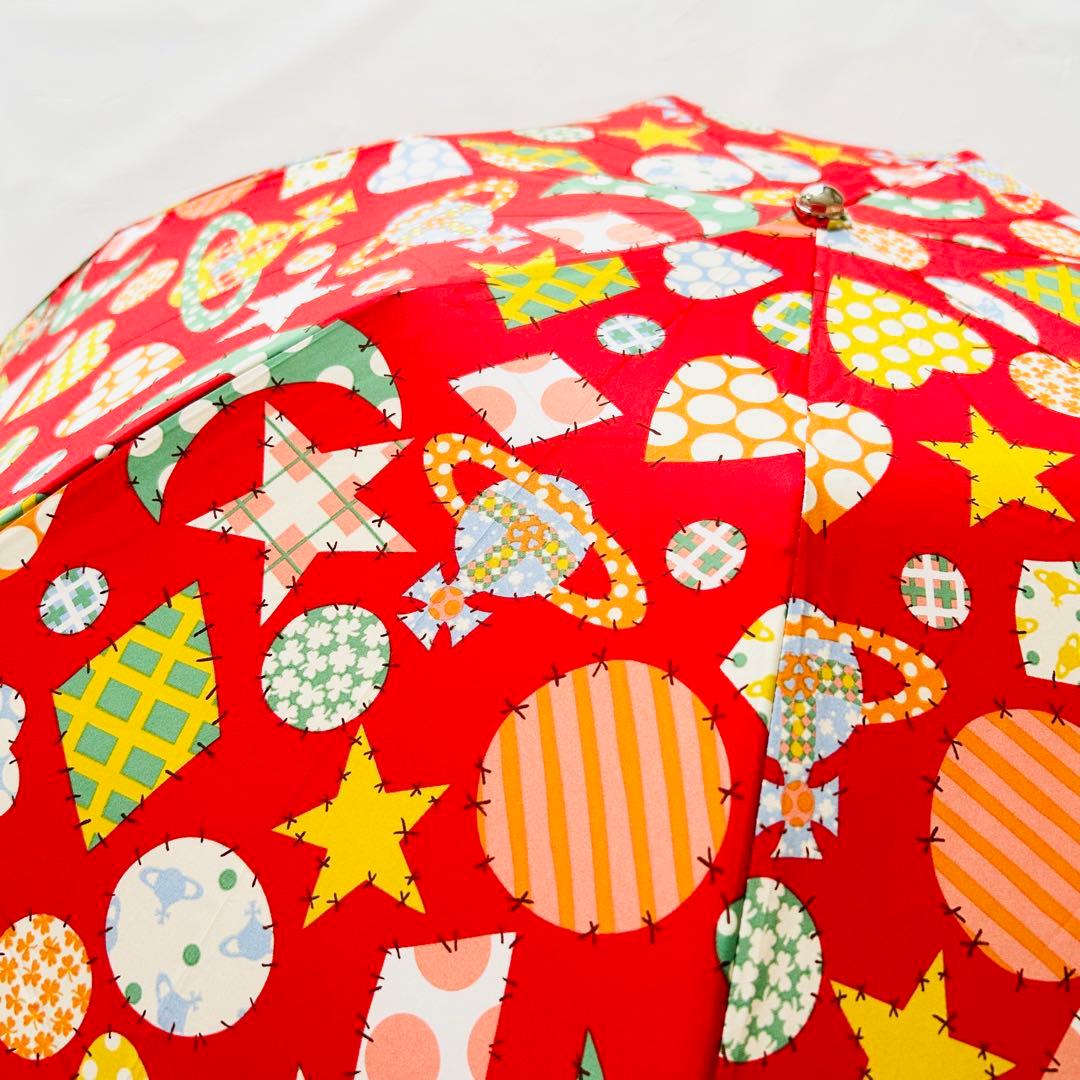 美品軽量ヴィヴィアンウエストウッド折りたたみ傘オーブ柄レッド総柄