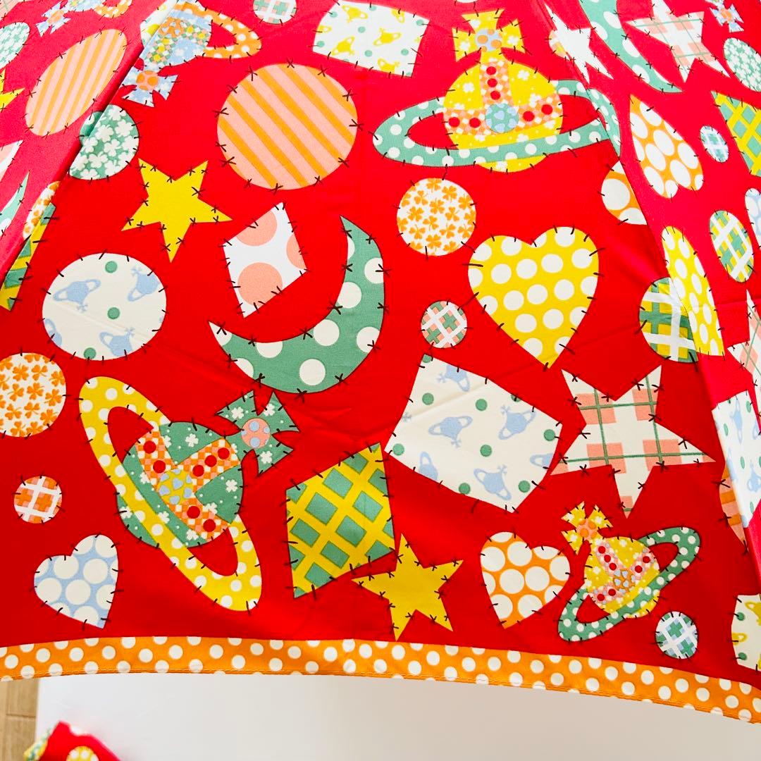 美品軽量ヴィヴィアンウエストウッド折りたたみ傘オーブ柄レッド総柄