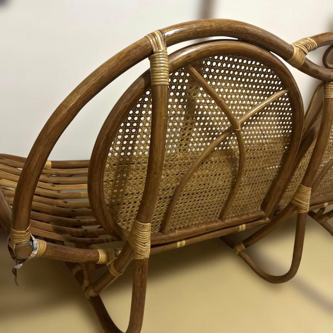 昭和レトロ 花柄　ラタンチェア 2人掛けソファー　　古家具 ビンテージ