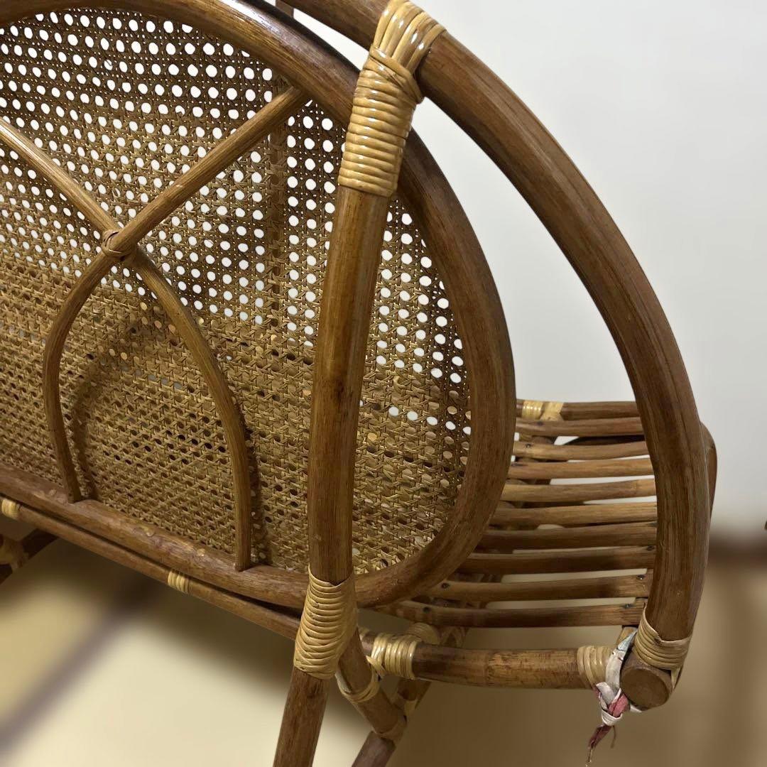 昭和レトロ 花柄　ラタンチェア 2人掛けソファー　　古家具 ビンテージ