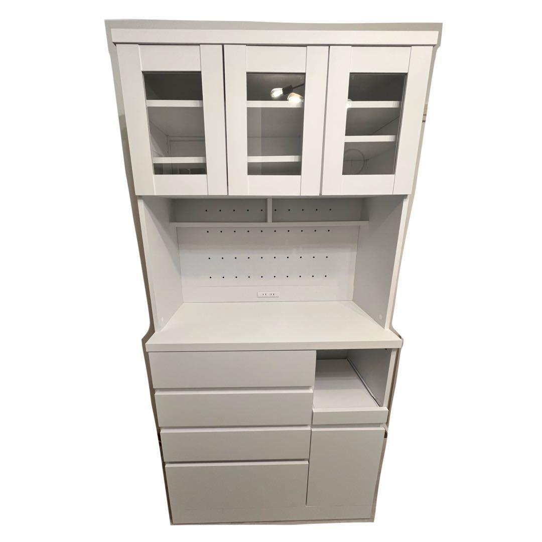 【送料込み】LOWYA キッチンボード 食器棚 ホワイト（上A＋下Bセット）