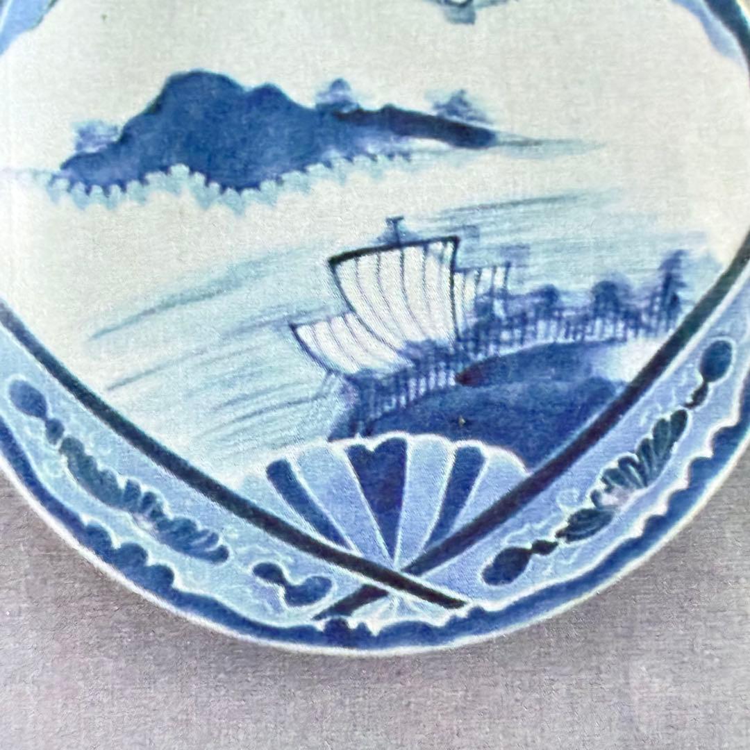 M様へ感謝お嫁入り‼️古伊万里染付呉須　扇面窓絵に帆かけ舟　9寸皿1客　参考資料付