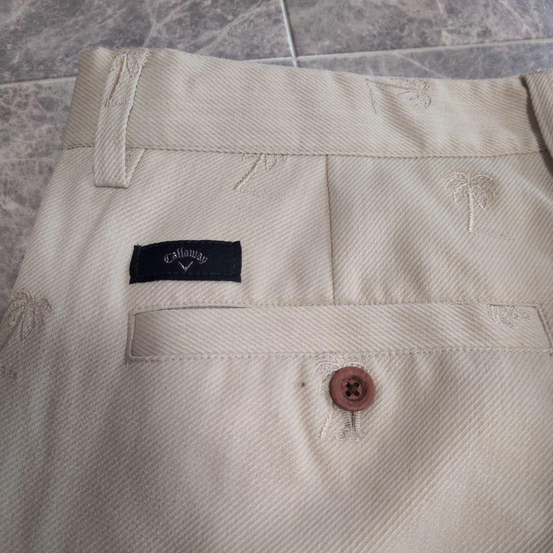 【未使用タグ付】キャロウェイ XL ゴルフパンツ 総柄 ヤシの木 刺繍