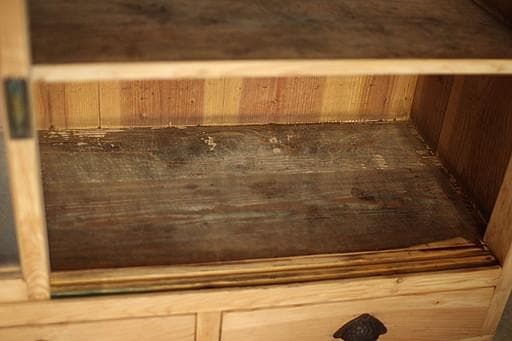 ロコ　古い木枠のガラス戸棚　引き出し3杯　水屋　食器棚　カウンター