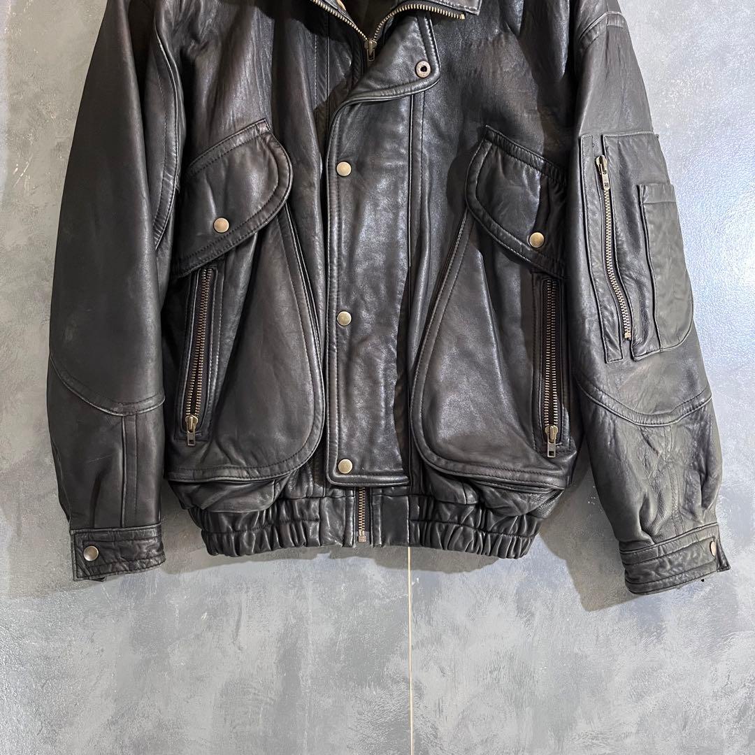 90S ビンテージレザーボンバージャケット Lサイズ 黒