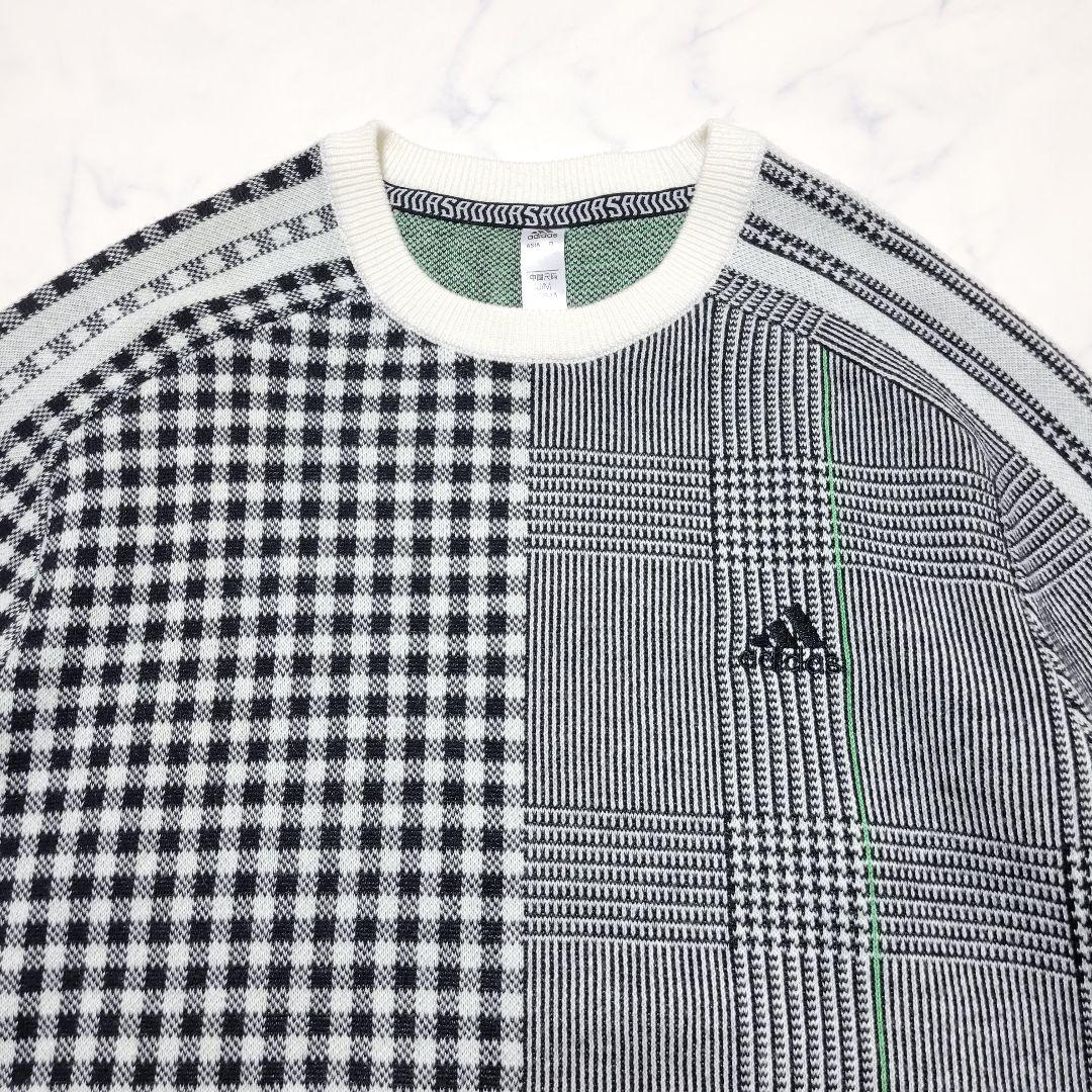 adidas Golf マルチチェックパターン ジャカード クルーネックセーター