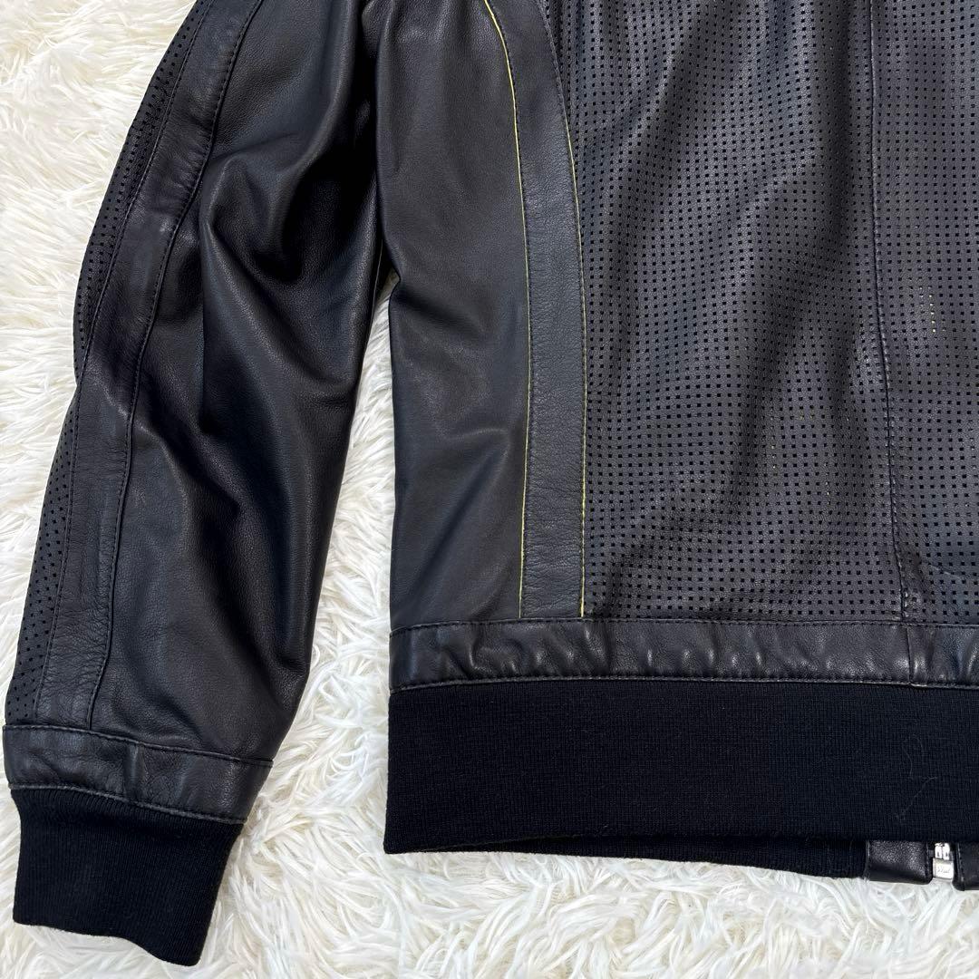 ✨美品✨ディーゼル　レザージャケット　パーカー　パンチング加工　ジップ　ブラック