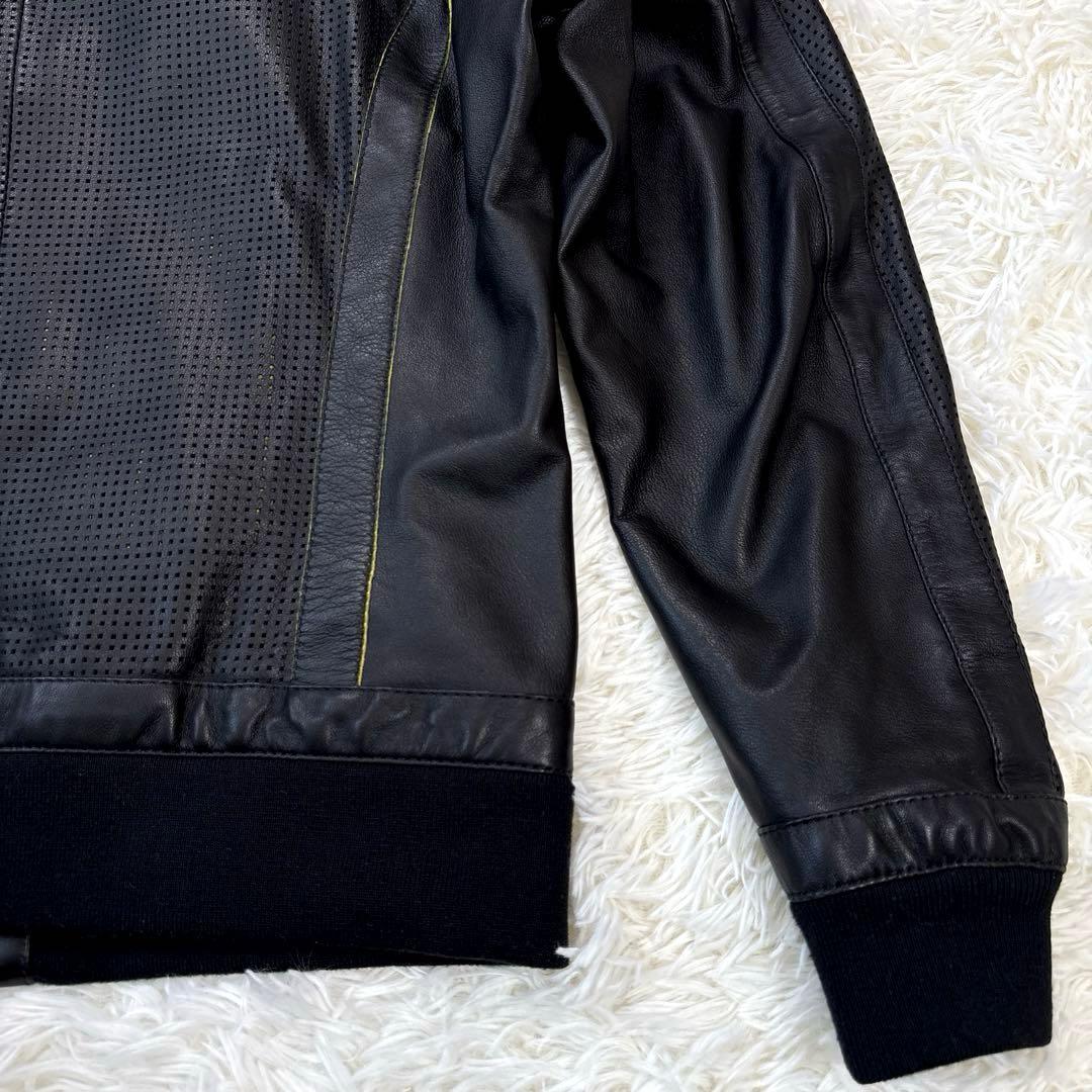 ✨美品✨ディーゼル　レザージャケット　パーカー　パンチング加工　ジップ　ブラック