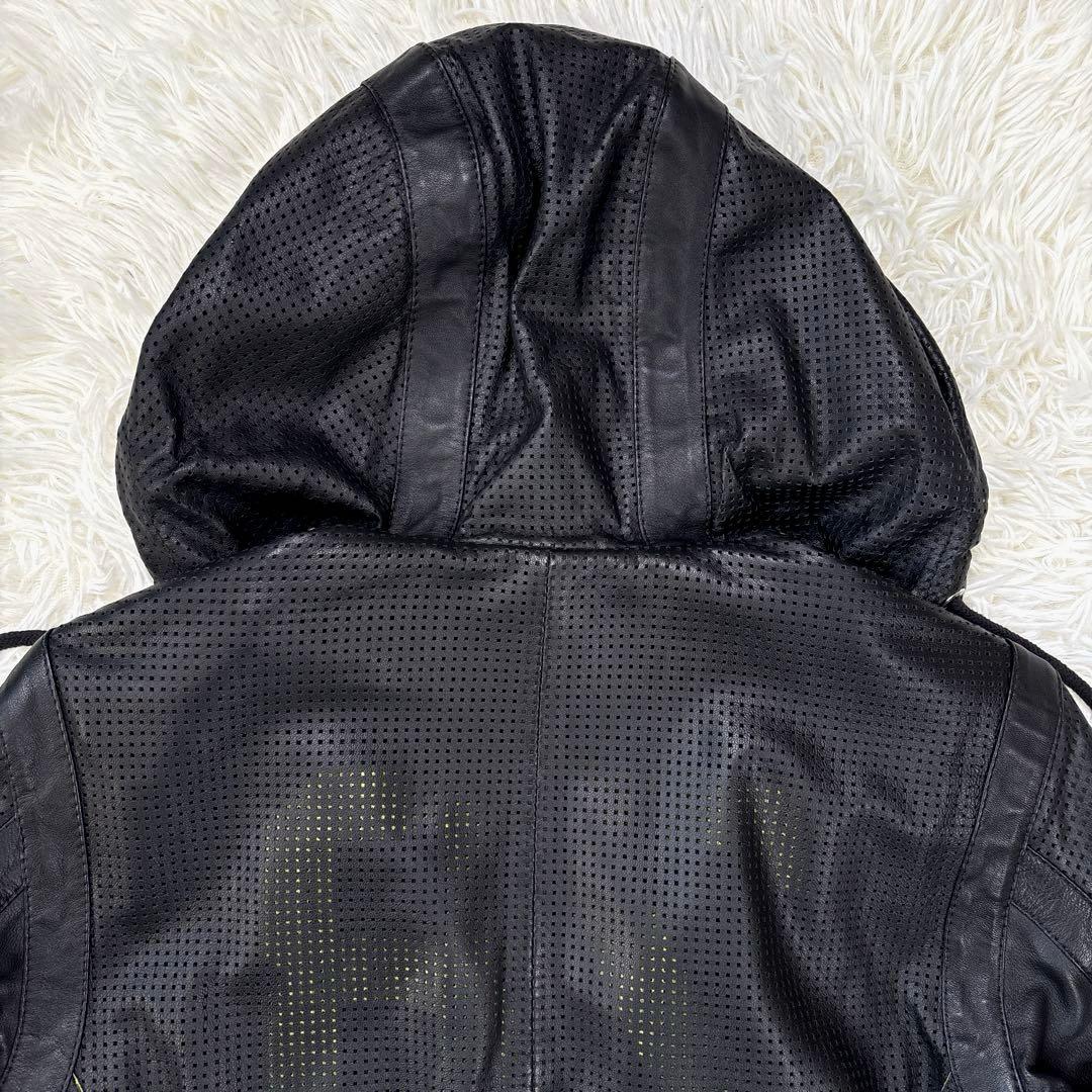 ✨美品✨ディーゼル　レザージャケット　パーカー　パンチング加工　ジップ　ブラック