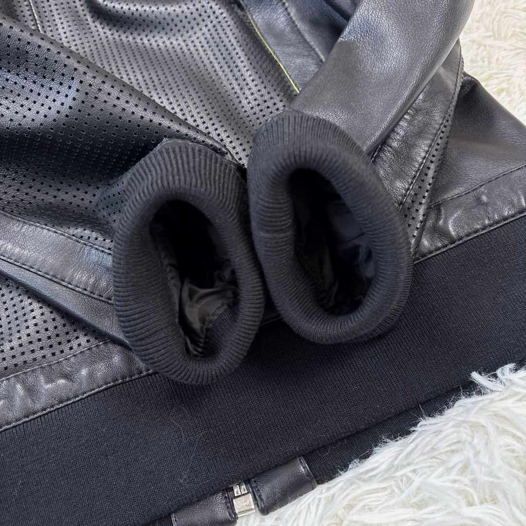 ✨美品✨ディーゼル　レザージャケット　パーカー　パンチング加工　ジップ　ブラック