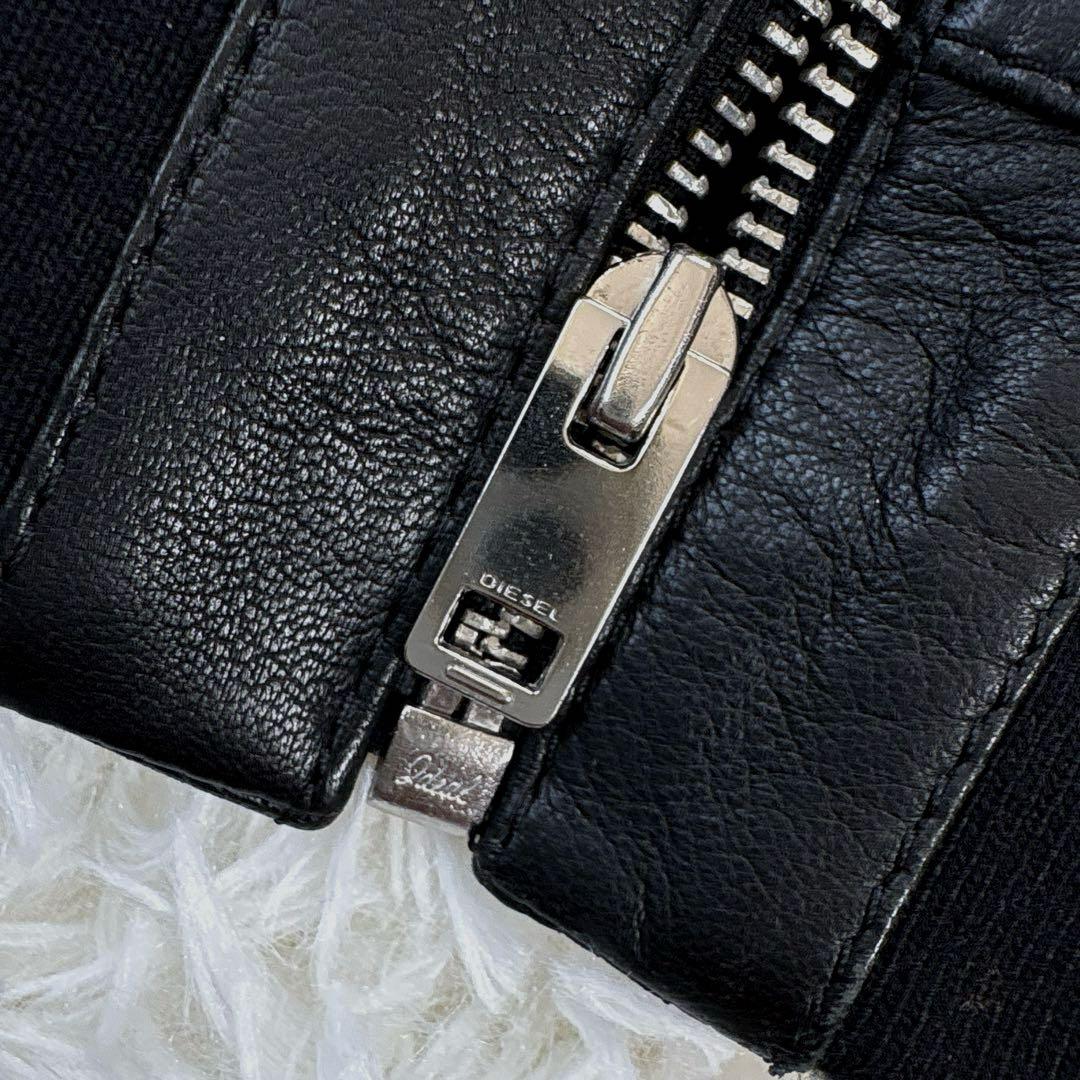 ✨美品✨ディーゼル　レザージャケット　パーカー　パンチング加工　ジップ　ブラック