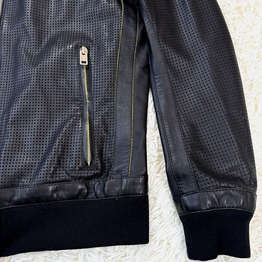 ✨美品✨ディーゼル　レザージャケット　パーカー　パンチング加工　ジップ　ブラック